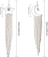 Vista 9 de Decoración de atrapasueños de luna y estrella, 2 piezas boho para el hogar, luna y estrella, macramé para colgar en la pared, decoración bohemia