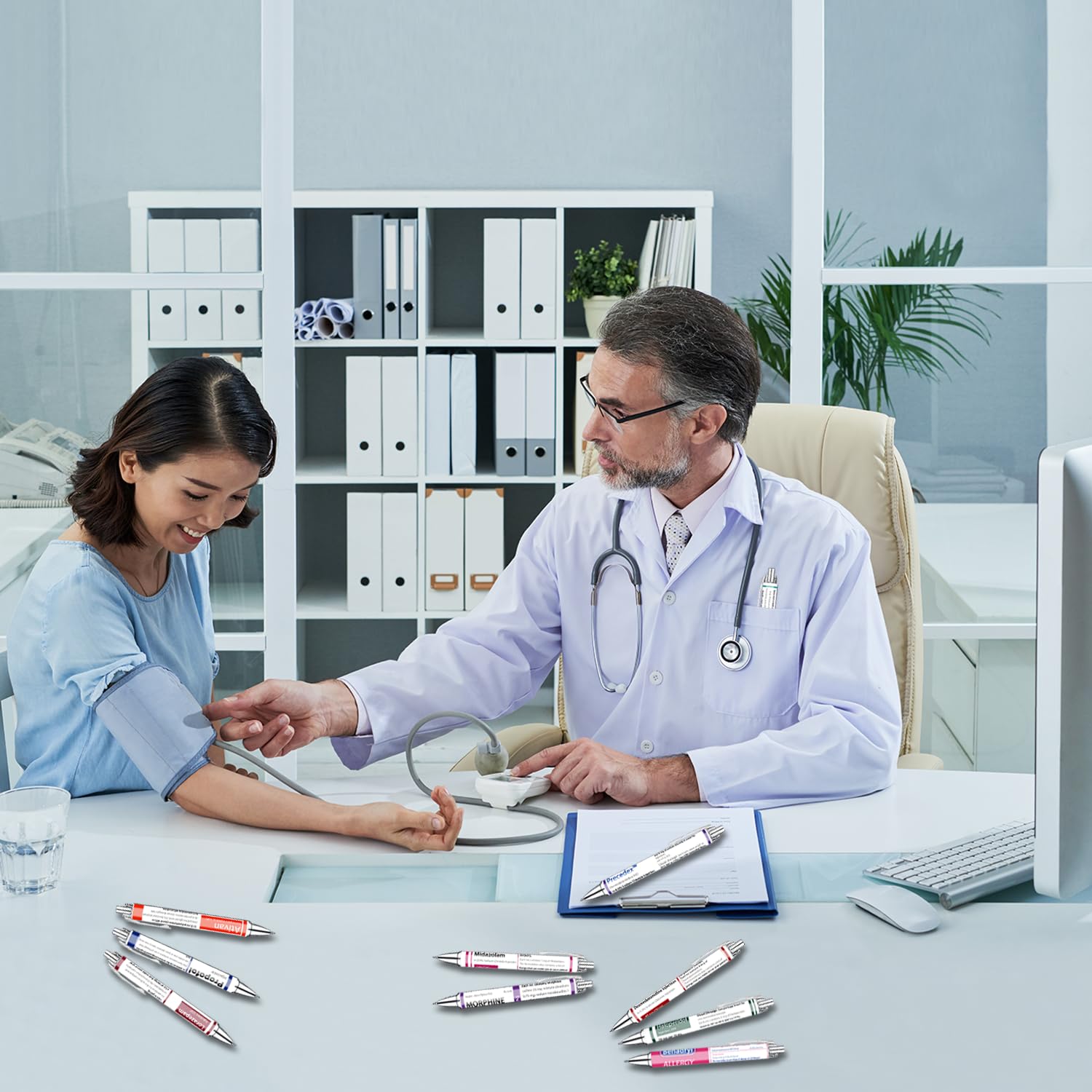 Idealmuzik Set di penne a sfera per farmacia, divertenti penne a sfera a tema medico per farmacisti, infermieri, studenti di farmacia e operatori sanitari, penne per scrittura fluida per scuola