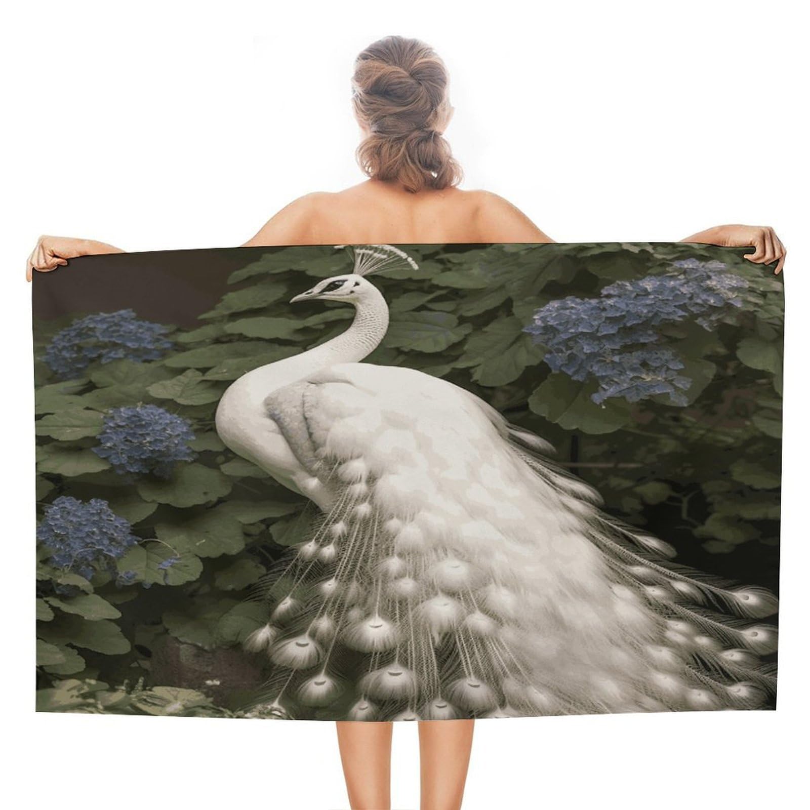 FekiLoot White Peacock Beach Towel Absorbent & Quick Dry Pool Towels 31 X 51 Inches Extra Large Sandfree Beach Blanket Towels Soft Lightweight Travel Towel for Swim Yoga Camping