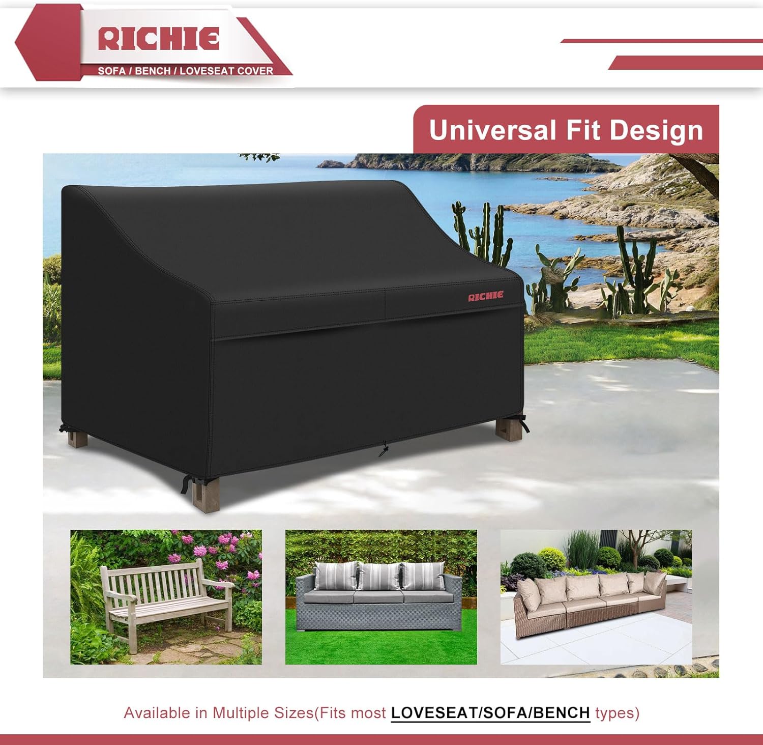 Waterproof Patio Sofa Cover 2-Seater - Outdoor Furniture Covers for Loveseat/Couch with Air Vents & Handles, 52"W*30"D*31"H, Black - Image 6