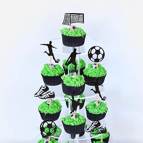 Miniatura 3 de 24 piezas de adornos de magdalenas de fútbol con purpurina y tema deportivo para cupcakes de fútbol para temática de fútbol, baby shower, niños y