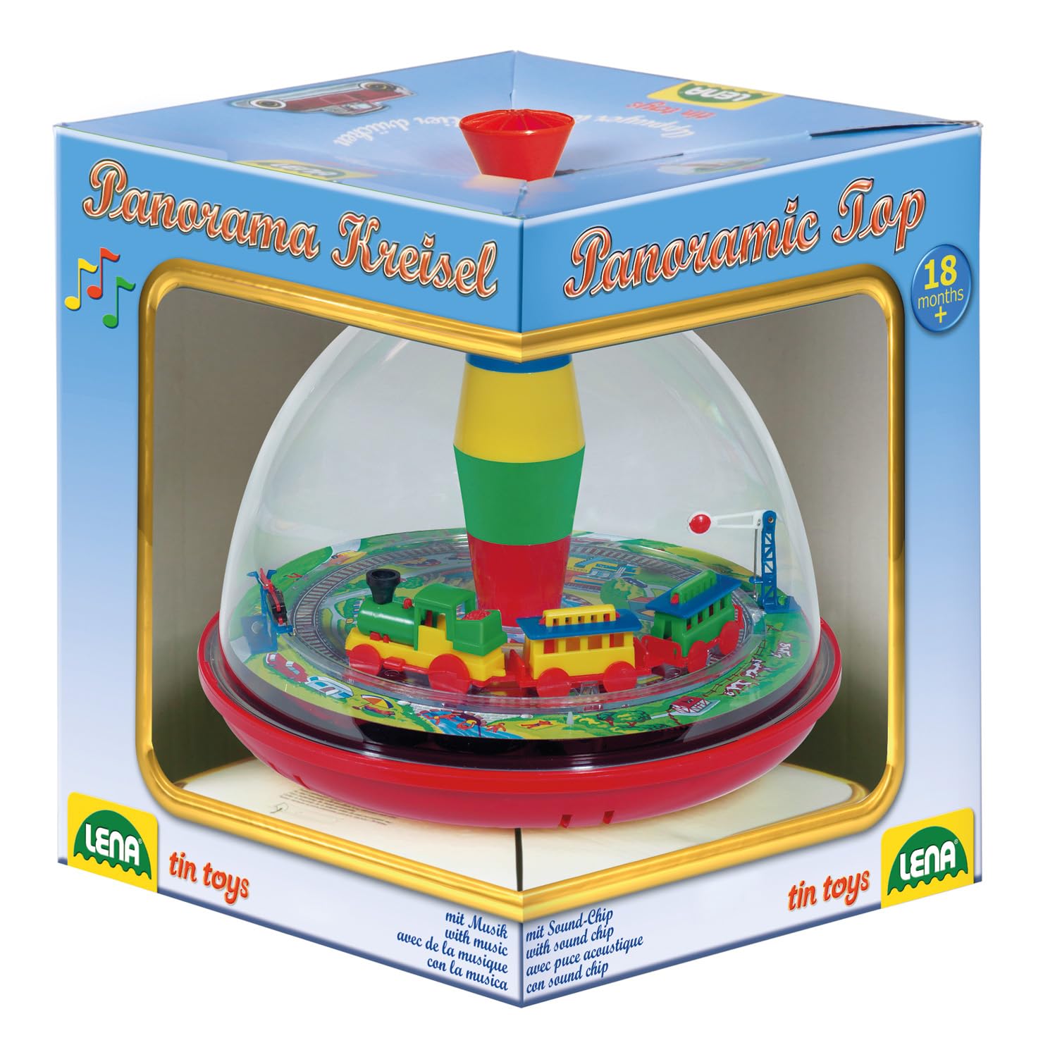 LENA - panoramique Ø 19cm. Volant en Plastique, Pompe Classique, Toupie Musique avec Locomotive, Gyroscope avec piédestal, Développe l'apprentissage pour Enfants à partir de 18 Mois,6790, Coloré 52120
