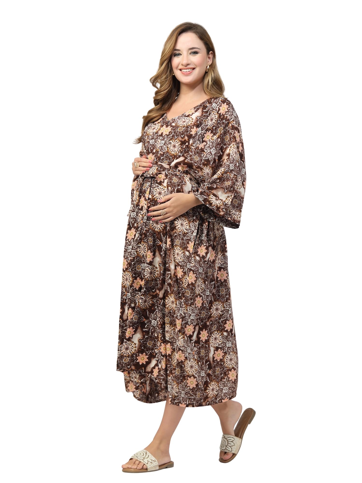Maternity Feeding Kaftan with Zip for Women | 100% Rayon Pre & Post Pregnancy Ikat Printed Kaftan for Pregnant Woman | Nursing Kaftan for Easy Breastfeeding for Mothers-image-33