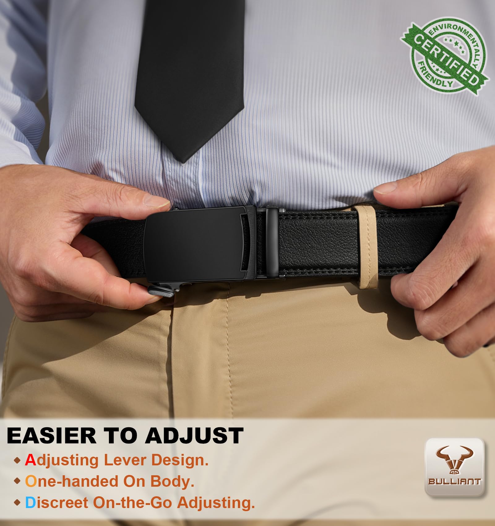 BULLIANT Cintura Uomo, Cintura Pelle Uomo Cricchetto Automatica Fibbia 35mm,Trim Regolabile per Adattars
