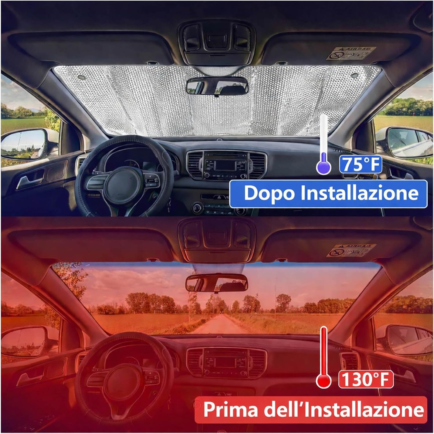 Parasole Auto Parabrezza Interno Pieghevole (130 * 60) – Protezione Sole UV, Riduce Calore, Adatta per La Maggior Parte dei Veicoli (Argento 130 * 60)