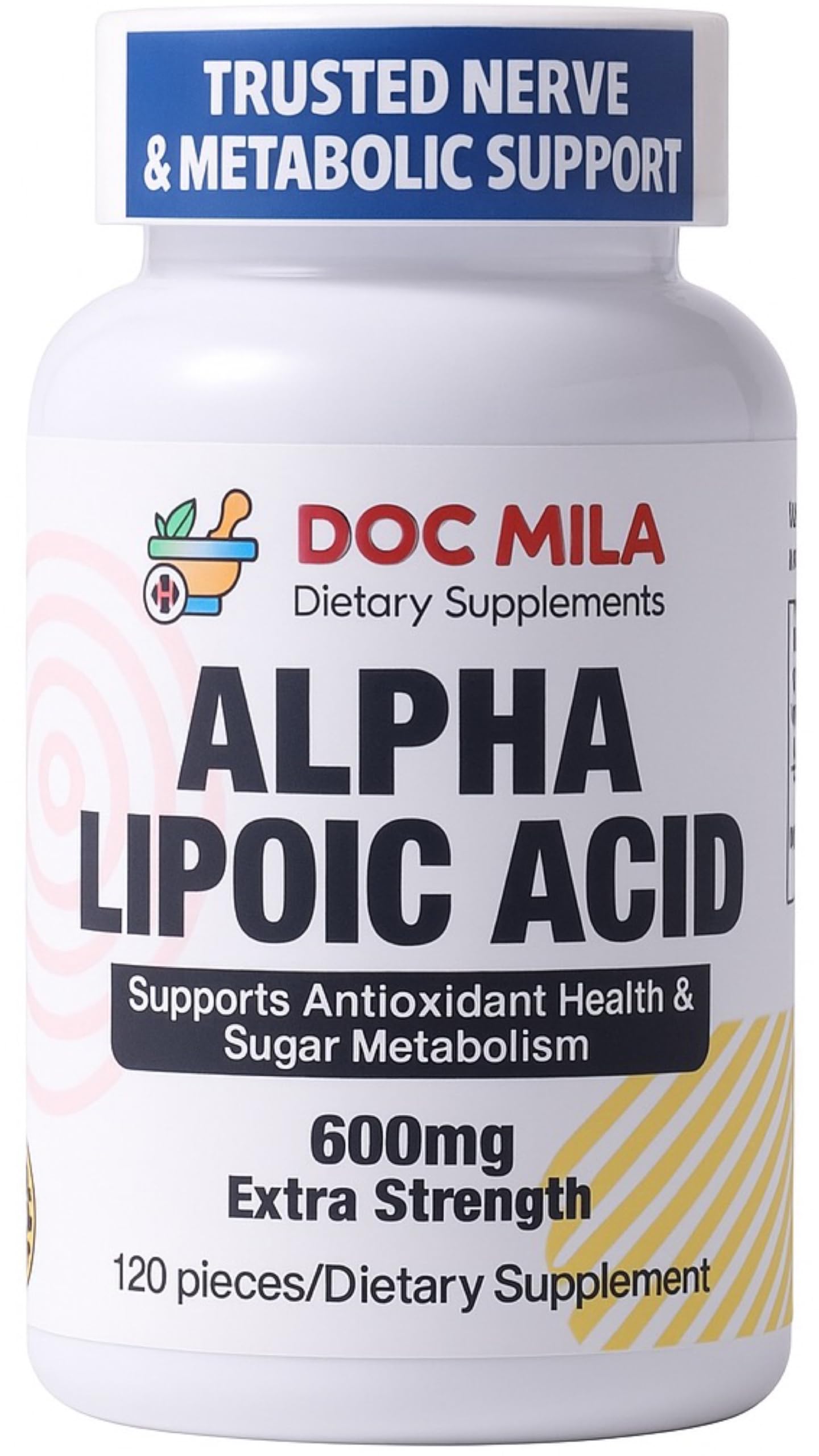 Alpha Lipoic Acid 600mg 120 Caplets - Nerve Sciatica Peripheral Neuropathy Support - Gluten Free, Vegan & Non-GMO for Adults