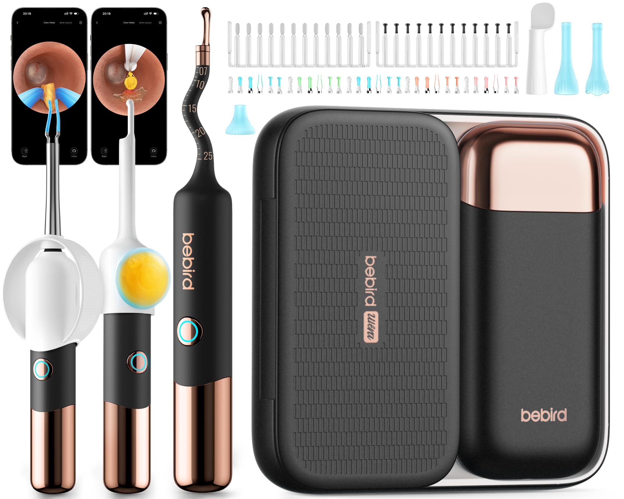 BEBIRD EarSight Ultra 5G WiFi urządzenie do czyszczenia i pielęgnacji uszu z elastycznym aparatem otoskopowym, zestaw 30 akcesoriów, bezpieczne dla laryngologów, czarne