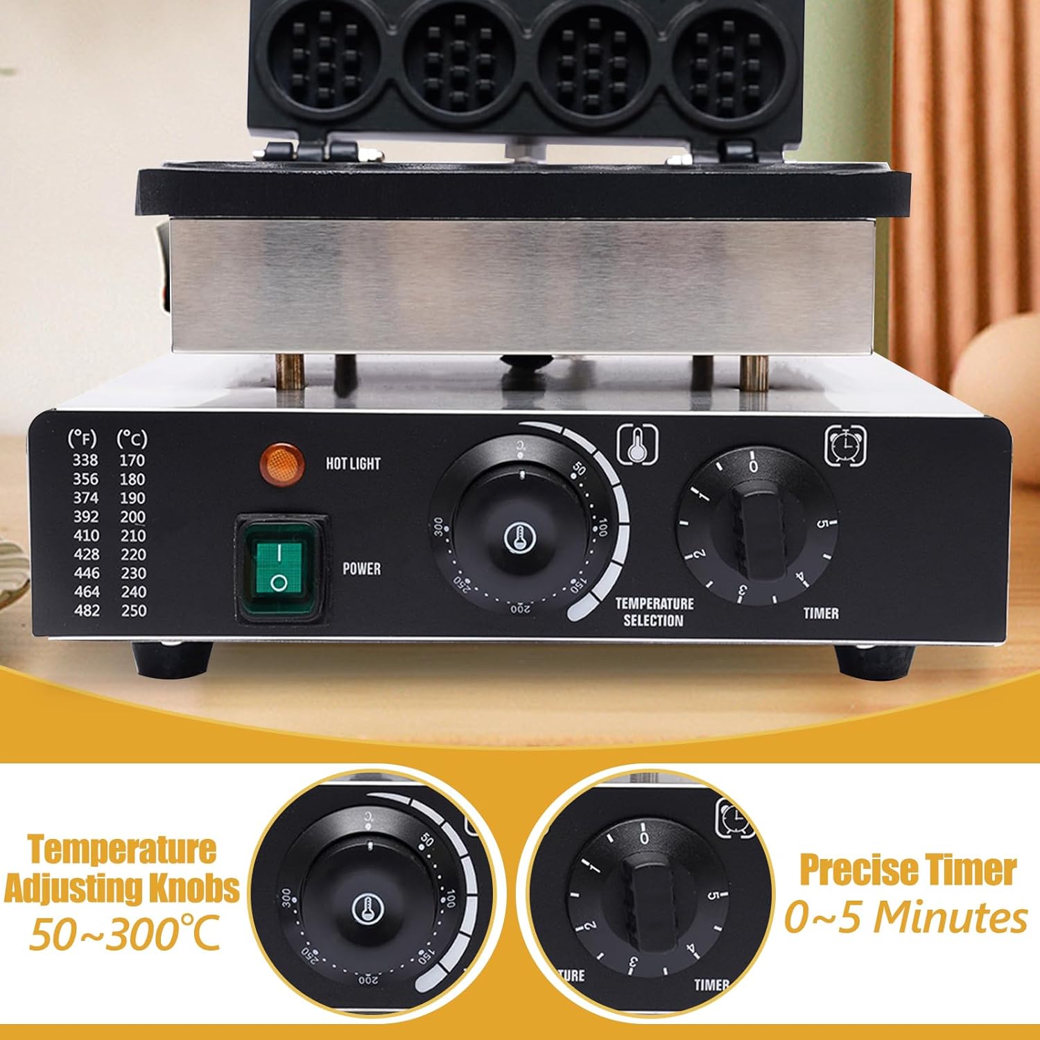 Commercial Belgian Waffle Maker - 16pcs Mini Round Waffle Maker, Nonstick Electric, 110V 1750W, Stainless Steel, Time & Temp Control