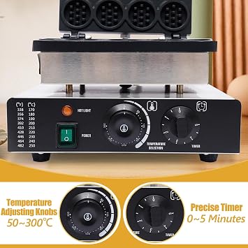 Commercial Belgian Waffle Maker - 16pcs Mini Round Waffle Maker, Nonstick Electric, 110V 1750W, Stainless Steel, Time & Temp Control