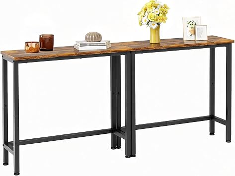29.5" Narrow Console Table, 2 Pack Small Entryway Table with Metal Frame, Skinny Sofa Table for Living Room Hallway Bedroom Foyer, Slim Hallway Shelf, Modern Entryway Furniture, Rustic Brown