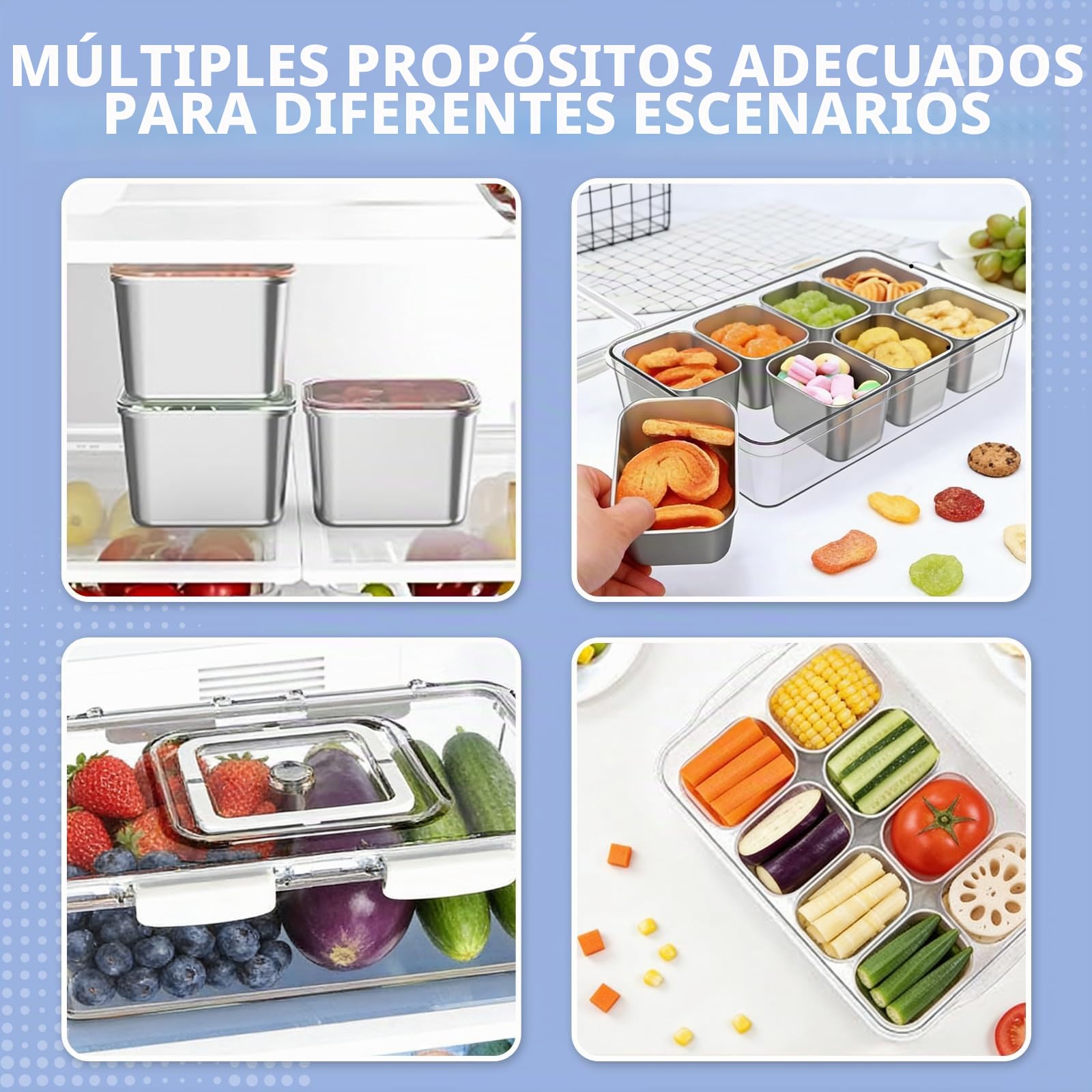 Recipiente para Snack, Tupper Compartimentos, El Acero Inoxidable Es Fácil De Limpiar Y Evita Los Malos Olores, La Caja para Snacks para Almacenar Fruta, Snacks Y Otros Alimentos