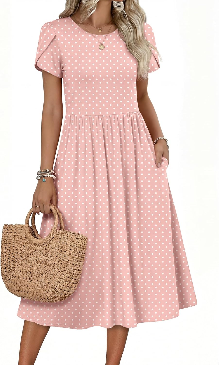 Zeagoo Women Summer Short Sleeve Midi Dress with Pockets Casual Aline Flowy Tshirt Dress Floral Vocation Beach Sundress