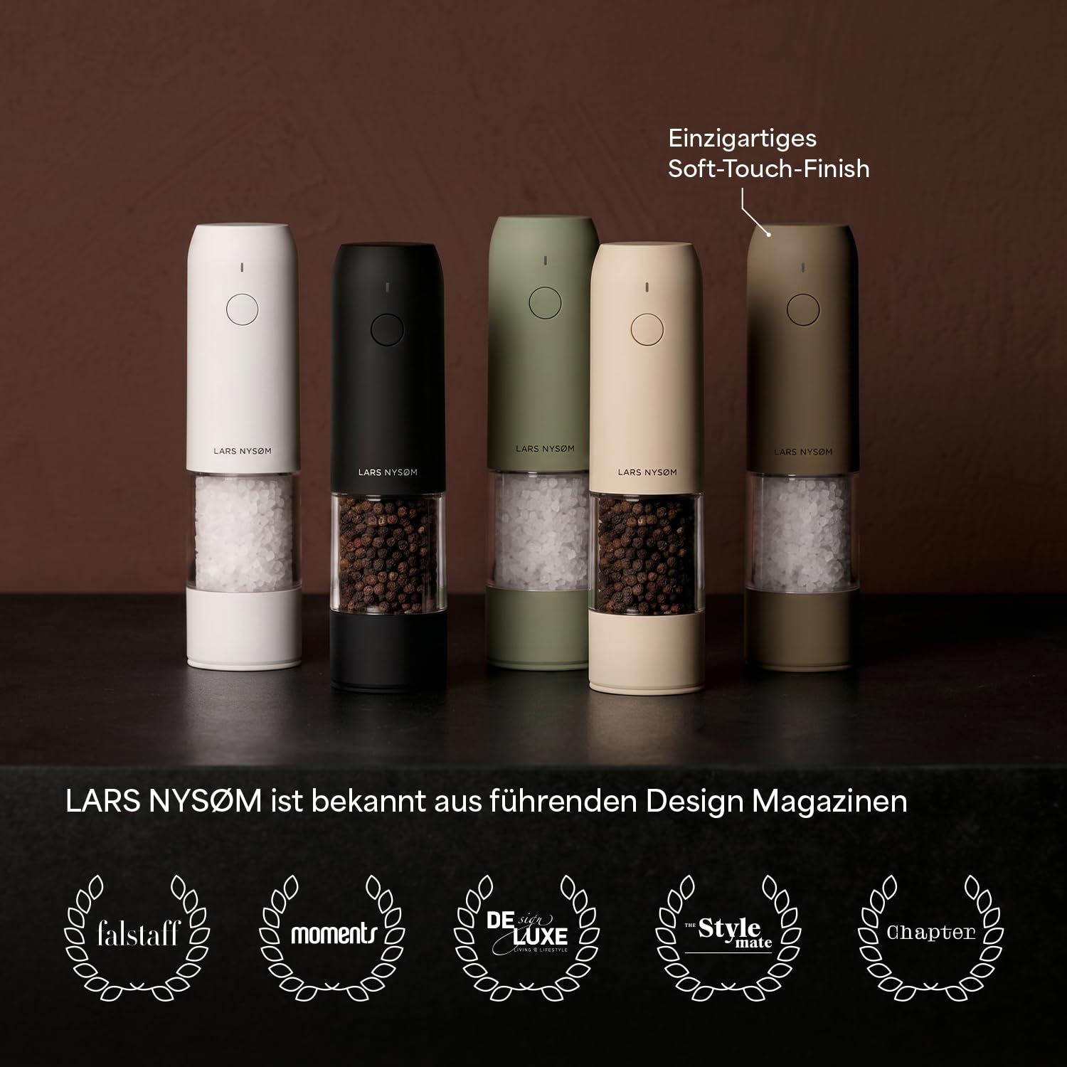 LARS NYSØM Salz und Pfeffermühle elektrisch 2er Set - USB-C wiederaufladbar