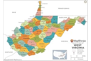 West Virginia Counties Map - Laminated