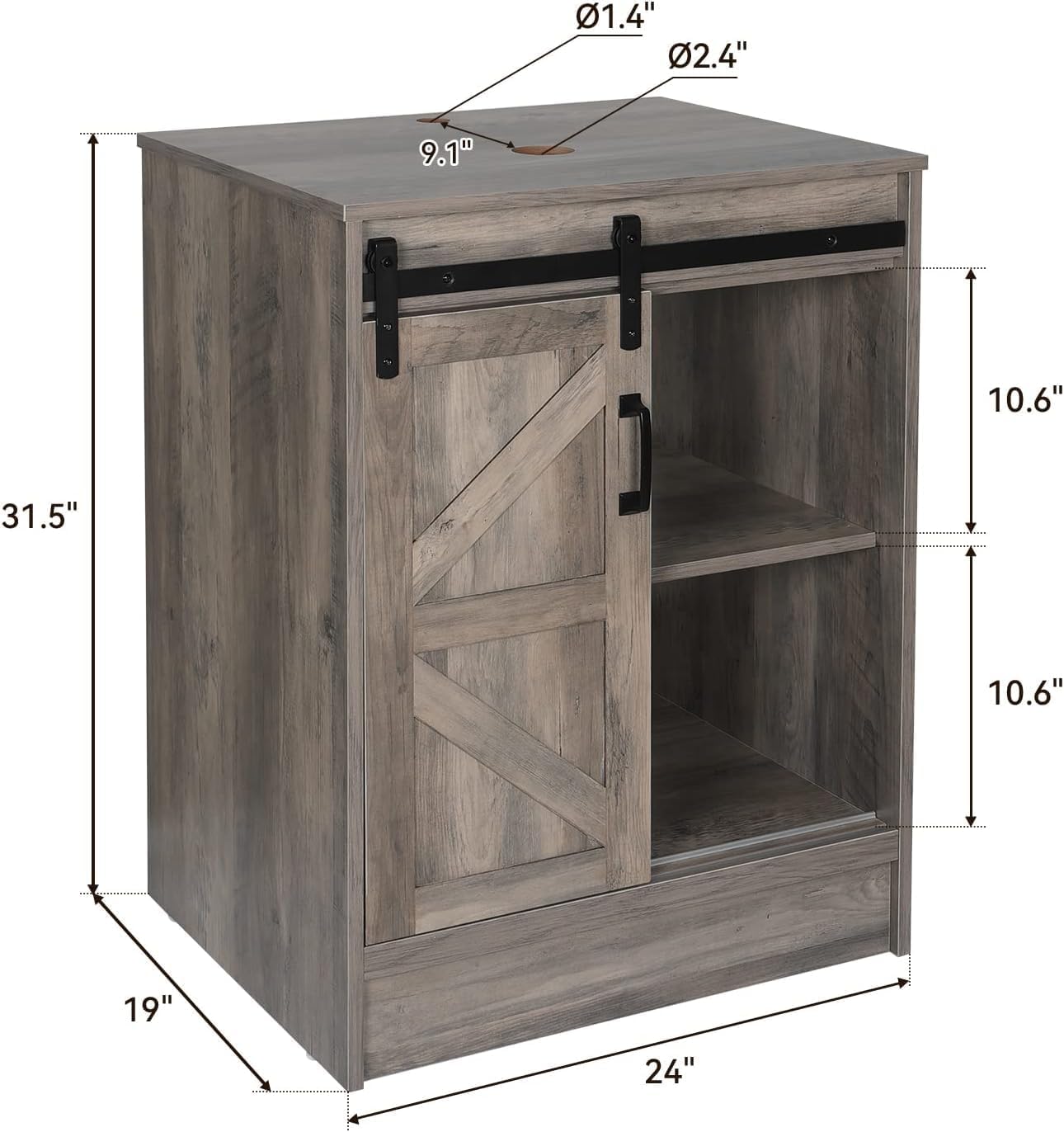 Dimensions of the SOLIDEE 24-inch Barn Door Bathroom Vanity