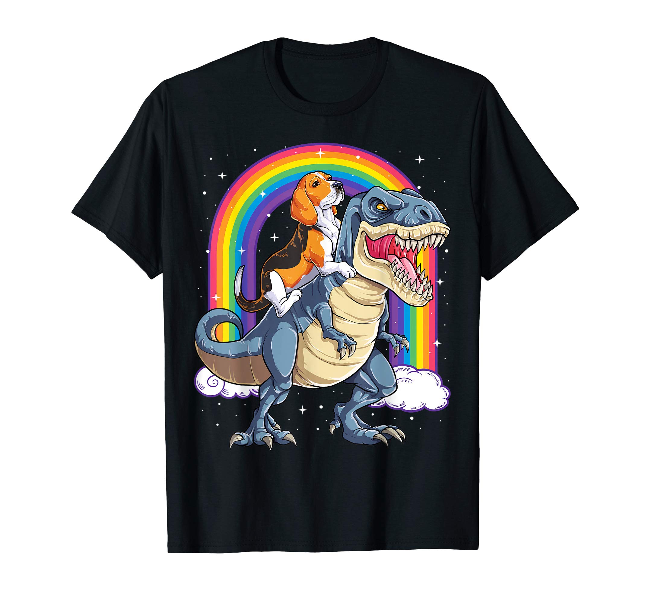 Beagle Riding Dinosaur T rex Gifts Boys Kids Men Rainbow T-Shirt