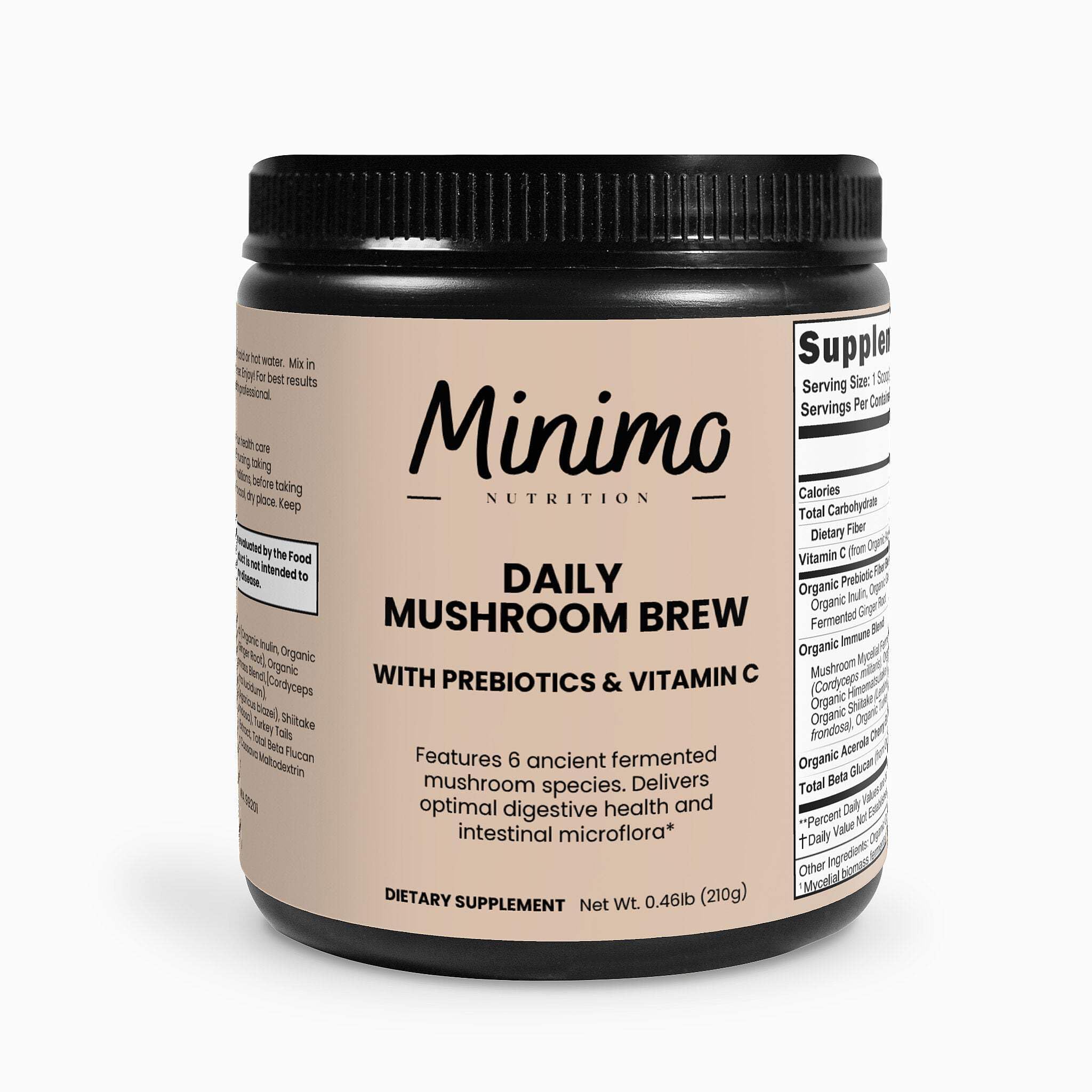 Minimo Nutrition Organic Mushroom Blend with Prebiotic Fiber, Green Tea Extract, and Vitamin C for Digestion, Energy, and Immunity, 30 Servings