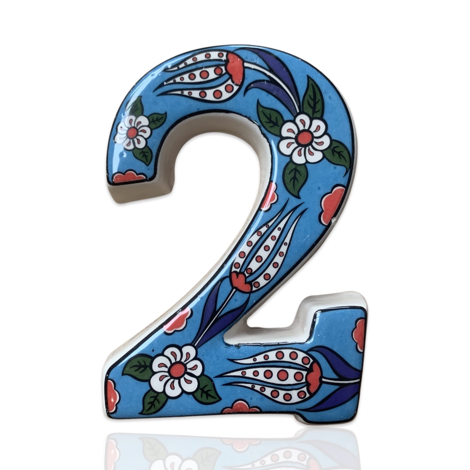 SPIRIT HOME INTERIORS - Handmade Mediterranean Style 3D Ceramic Outdoor House Number Door Sign Address Plaque (Turquoise, Number:2)