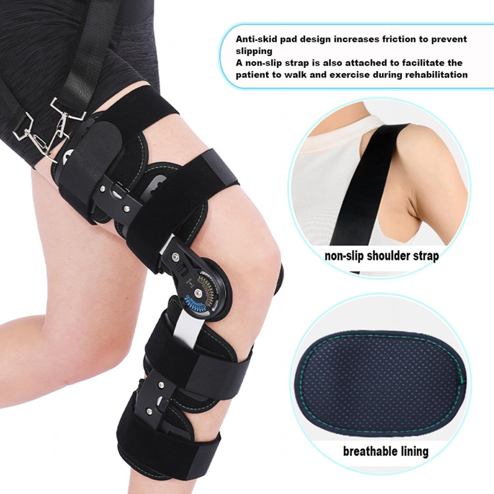 Rodillera con Bisagras Inmovilizador de Rodilla ROM Postoperatorio Rodillera Para Pierna con Estabilizadores Laterales Estabilizador Rotuliano Ortopédico Rodillera de Bloqueo