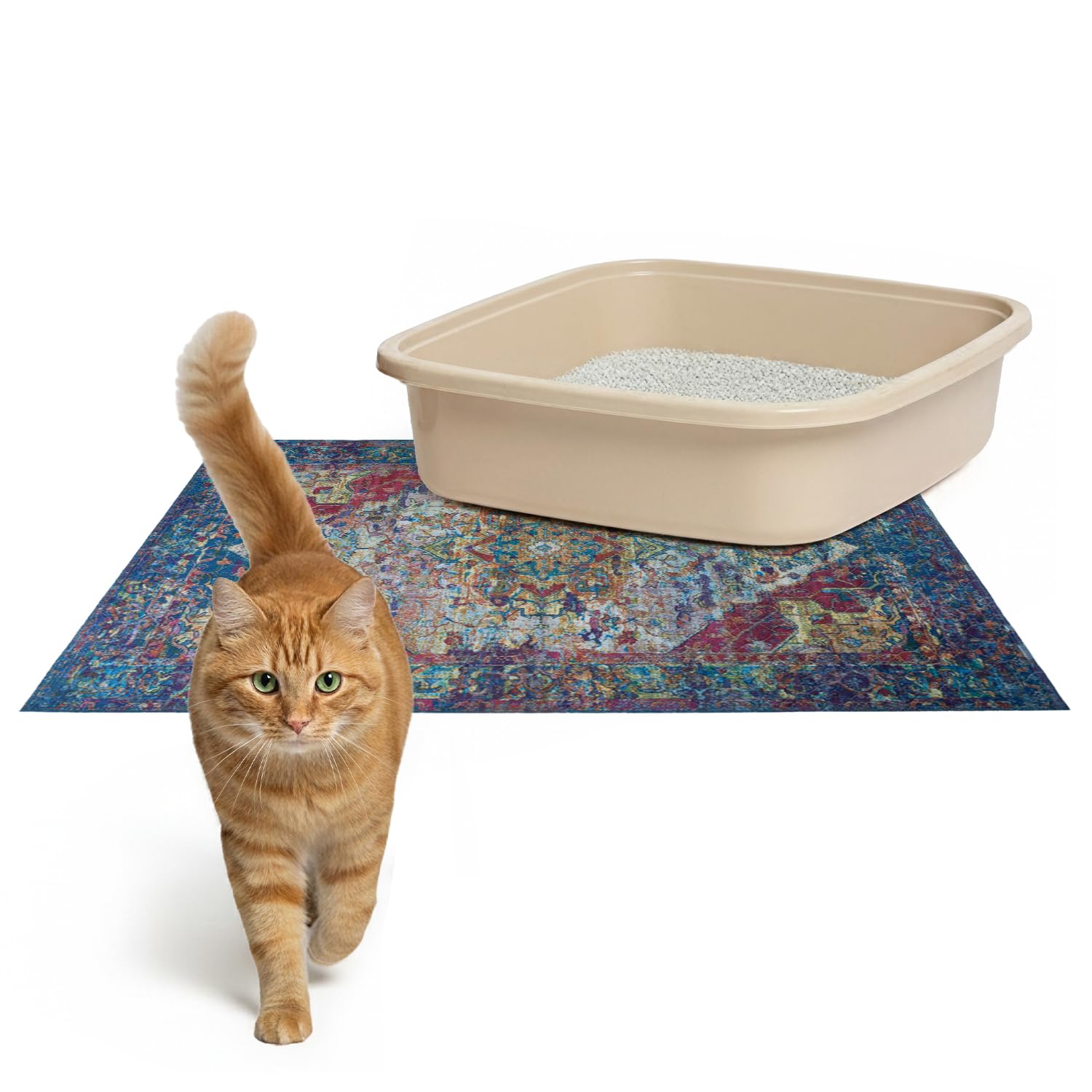 Lovewag Cat Litter Box Mats 2 Pack - Small 16x24 Machine Washable, Easy Clean, Non-Slip, Waterproof Mats for Indoor Cats - Kitty Litter Mess Control & Pet Urine Floor Protection - (Bohemian Jewel)