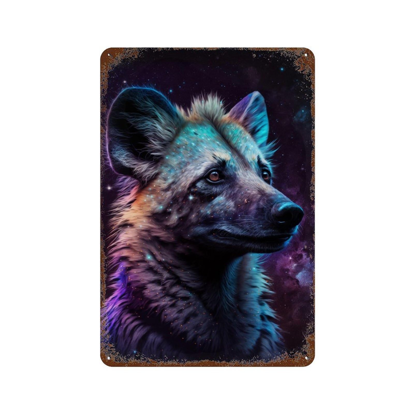 Rust Effect Cosmic Hyena Portrait Vintage Rust Metal Sign 11.8"x7.9", Old School Wall Decor for Basement, Hobby Room And Garage Decor