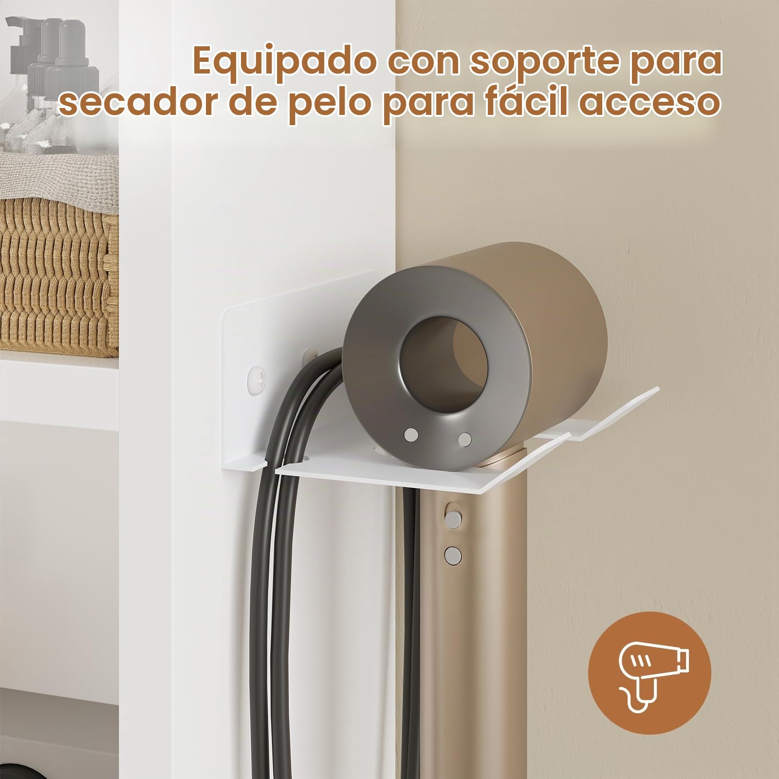 KIMENICH Mueble Espejo Baño Redondo LED con Sensor de Luz, Armario Espejo con 3 Tonos de Luz, Soporte Secador y Enchufe Integrado, Mueble Baño Moderno con Iluminación Ajustable