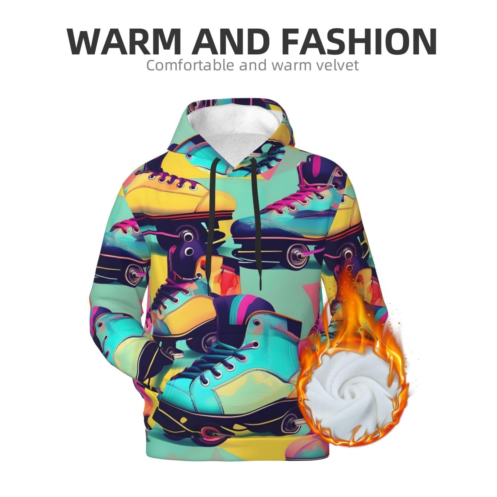 Męska bluza z kapturem w stylu retro z kolorowym nadrukiem, casualowa grafika z nadrukiem bluzy z kapturem z kieszenią