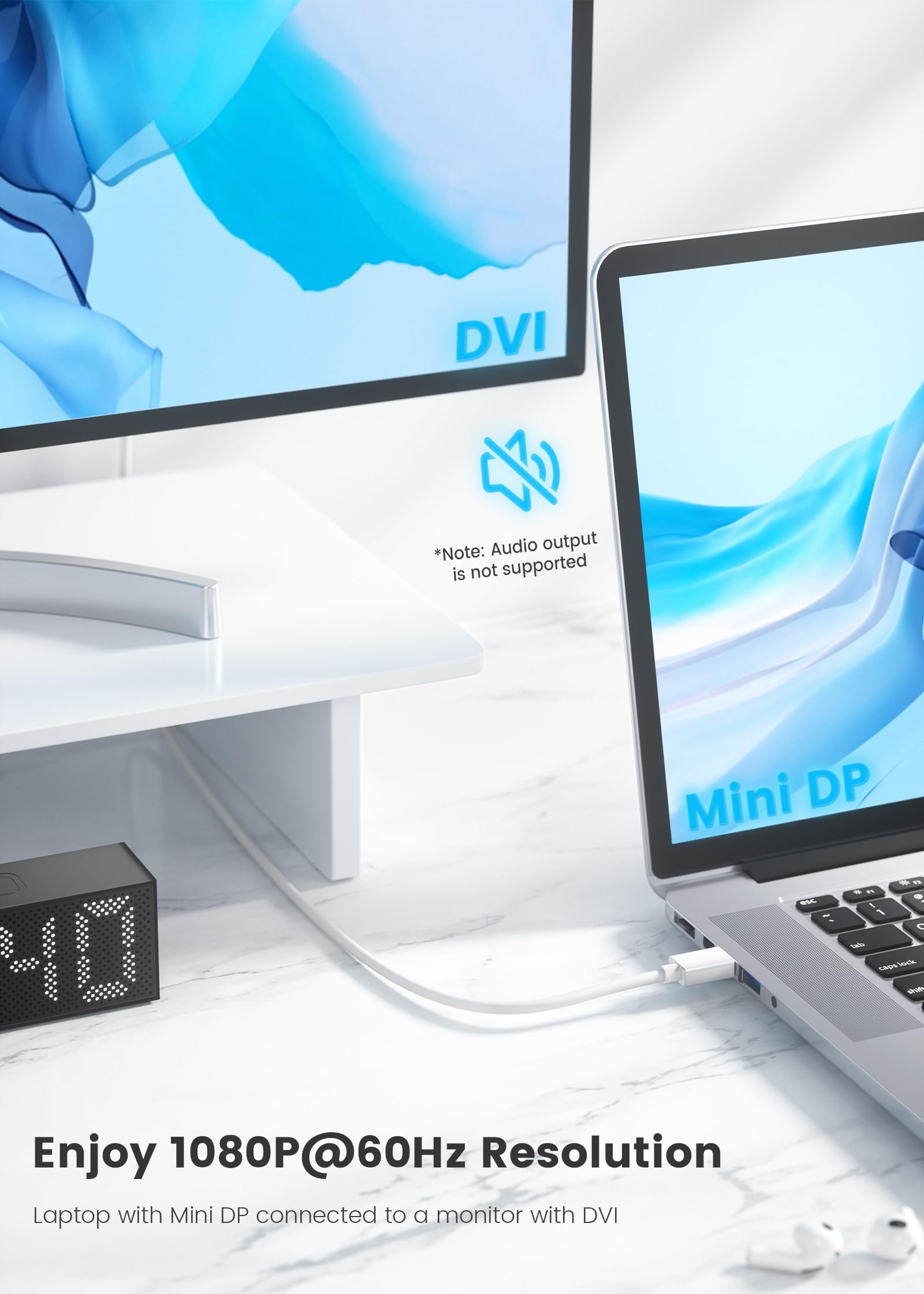 FOINNEX Mini Displayport to DVI Cable, Mini DP to DVI-D Cord