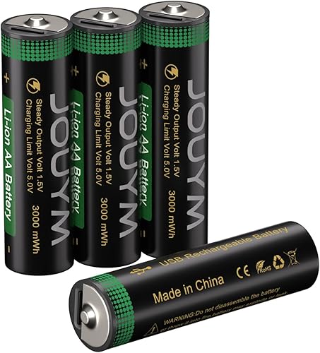 Miniatura 4 de Paquete de 4 baterías de litio recargables por USB, tamaño AA, 1.5 V, 3000 mWh, doble A, batería recargable de más de 1000 ciclos para timbre de