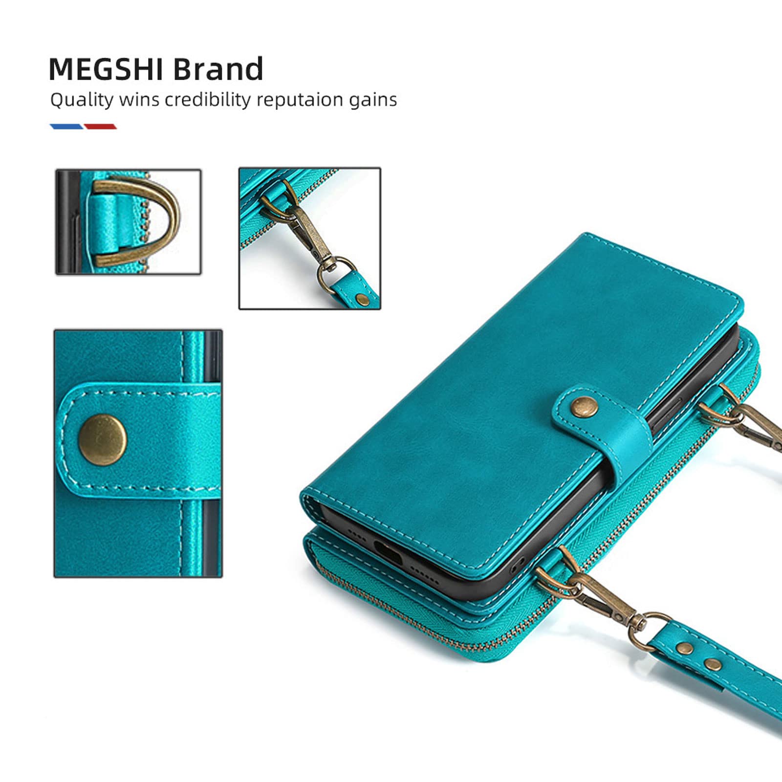 Etui do iPhone 14 / 14 Pro / 14 Plus / 14 Pro Max, z klapką, zamek błyskawiczny, etui na telefon komórkowy, przegródka na karty, magnetyczne, odporne na zarysowania, niebieskie, 35,5 cm (6,1")