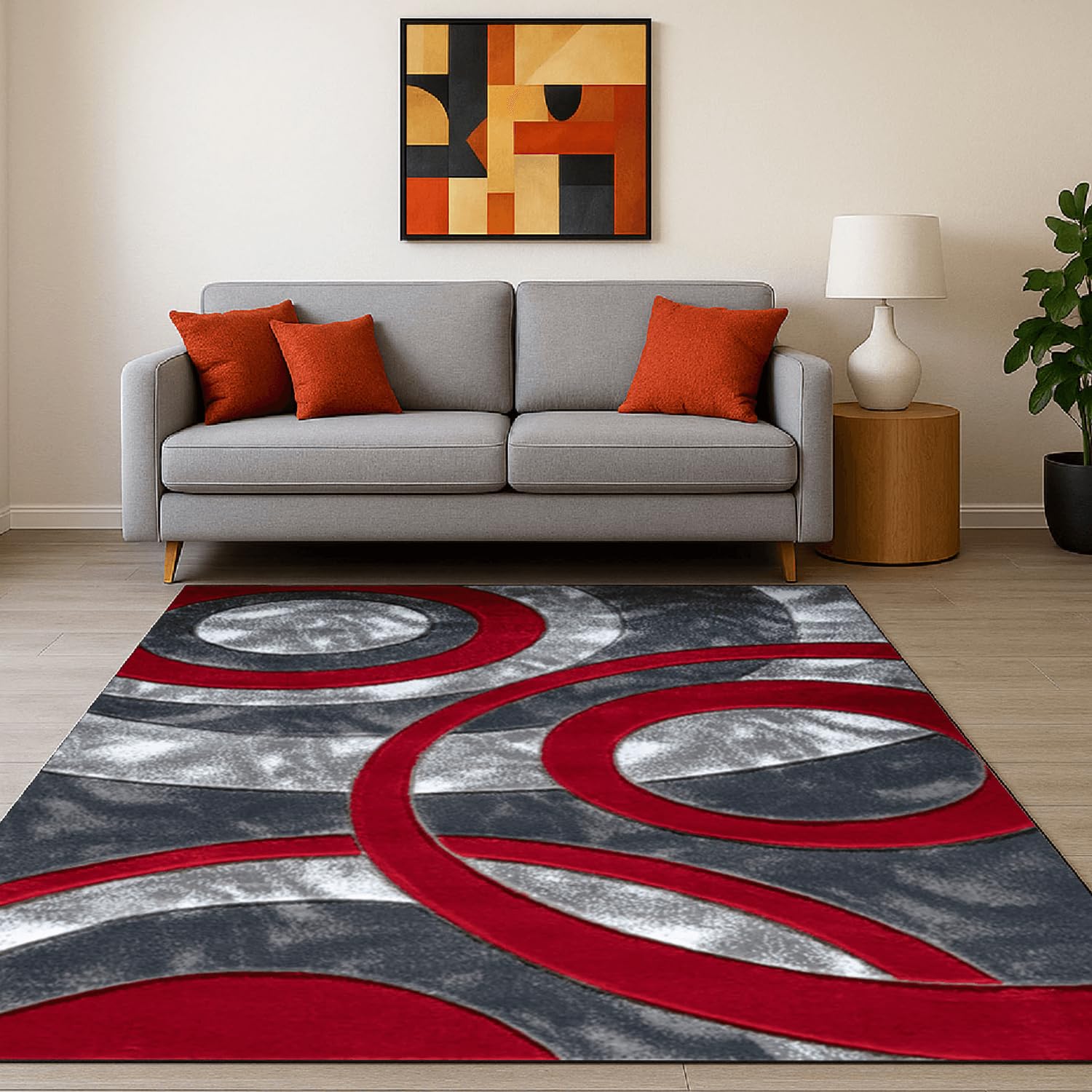 Cozy Haven Ecliptic Rugs - Large Fluffy Area Rug Carpet Washable Non-Slip Soft Modern Indoor Shaggy Floor Rug for Living Room, Bedroom, Hallway, Lounge – (Red, 120x170 cm)