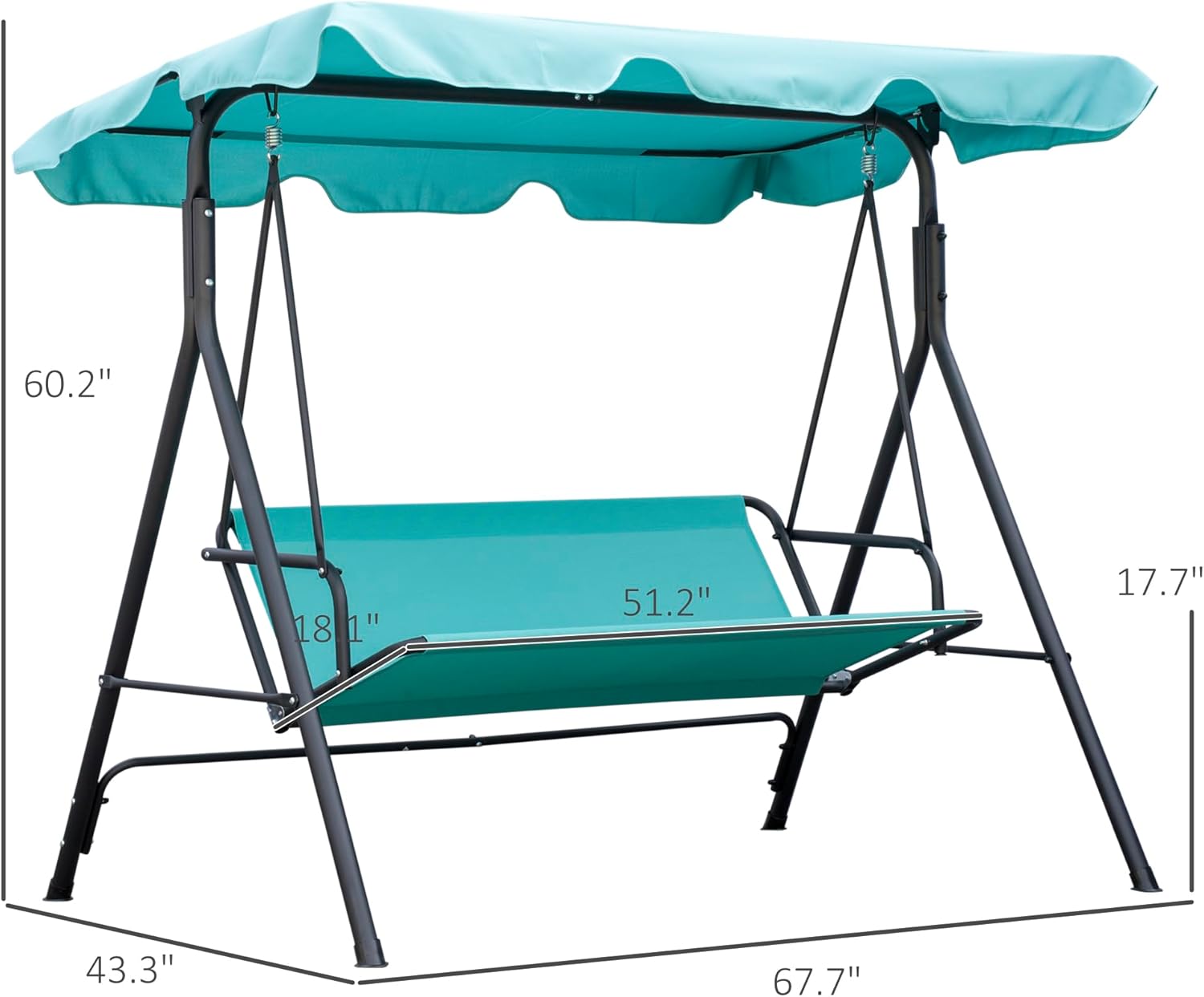 Close-up of the swing chair's seat attachment point