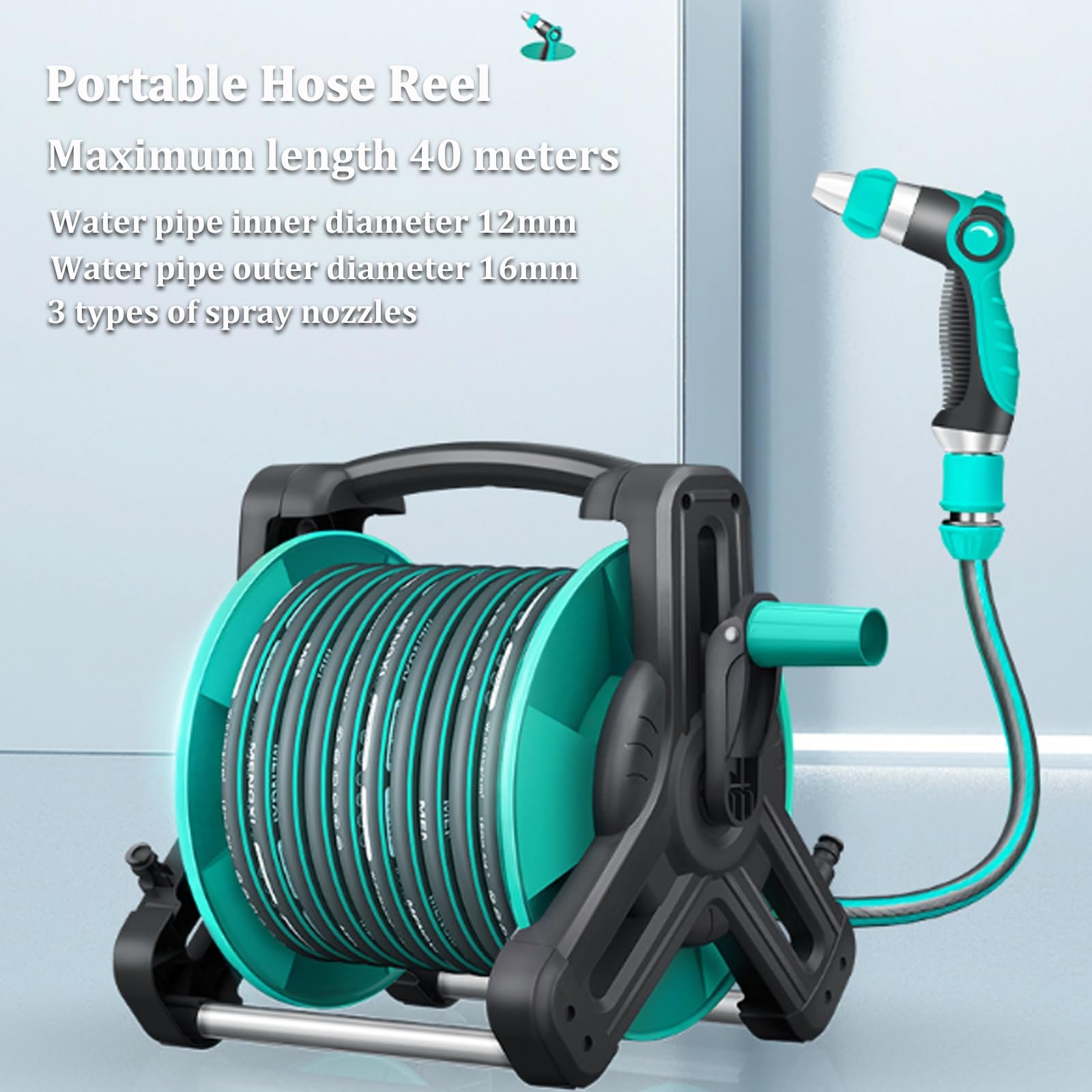 Carrete de manguera de montaje en pared con manguera de 1040 m, boquilla de pulverización portátil y accesorios, sistema de riego que ahorra espacio para uso doméstico y jardinería
