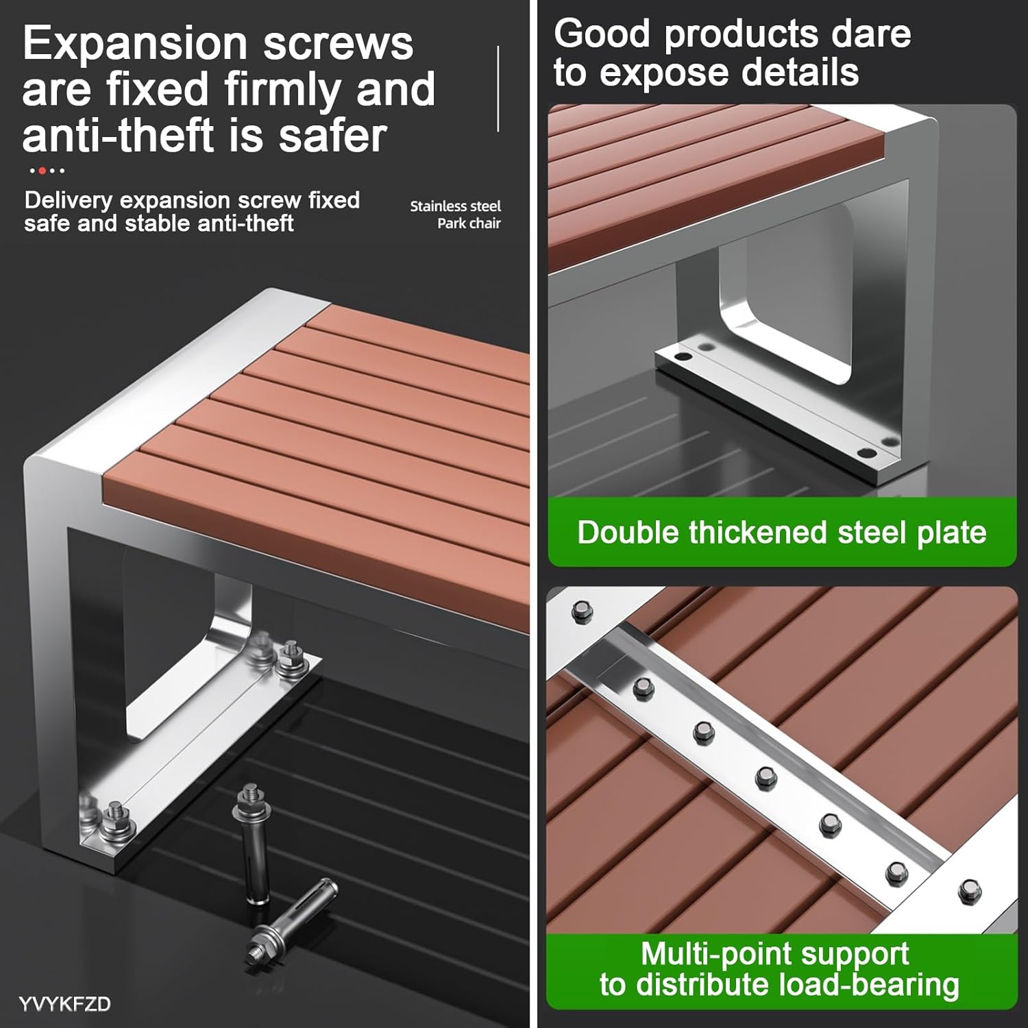 YVYKFZD Outdoor Garden Bench, Modern Plastic Wood Patio Bench, Stainless Steel Material Metal Bench Seat, One-piece Design Requires No Assembly, 2 Person Chair for Patio, Garden, Lawn (Size : 120x40x