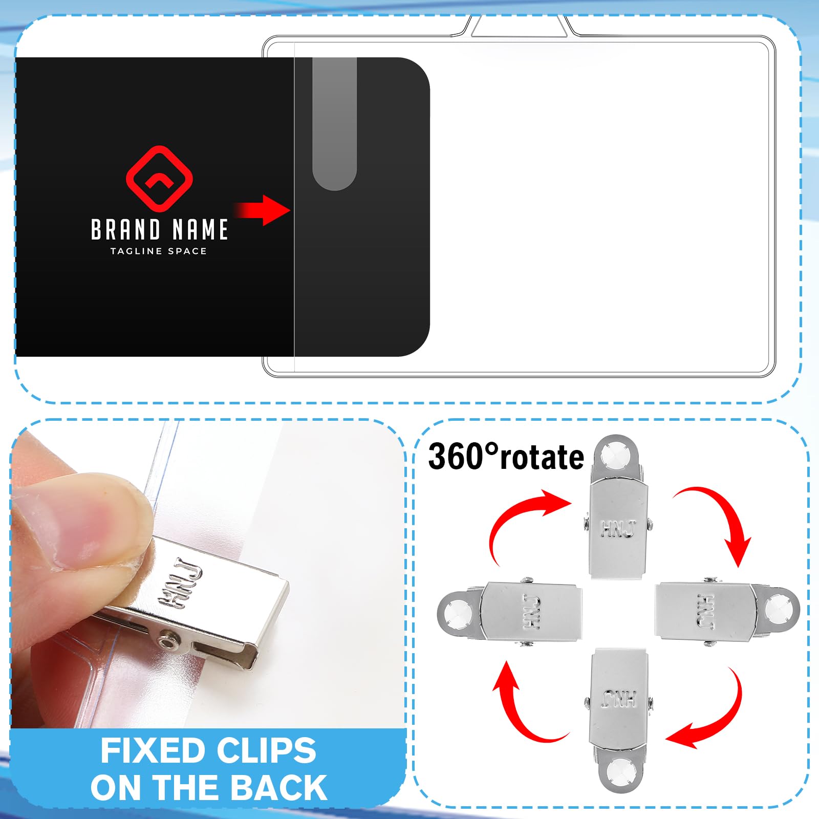 Zonon Lot de 150 porte-badges avec clip transparent sur étiquette nominative étanche en PVC transparent avec fermeture éclair refermable en métal pour enseignants, étudiants, travailleurs (clips
