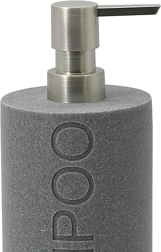 Miniatura 8 de Dispensador de bomba recargable de champú de piedra arenisca gris neutro de resina resistente al agua, para baño, ducha, bomba de níquel satinado de
