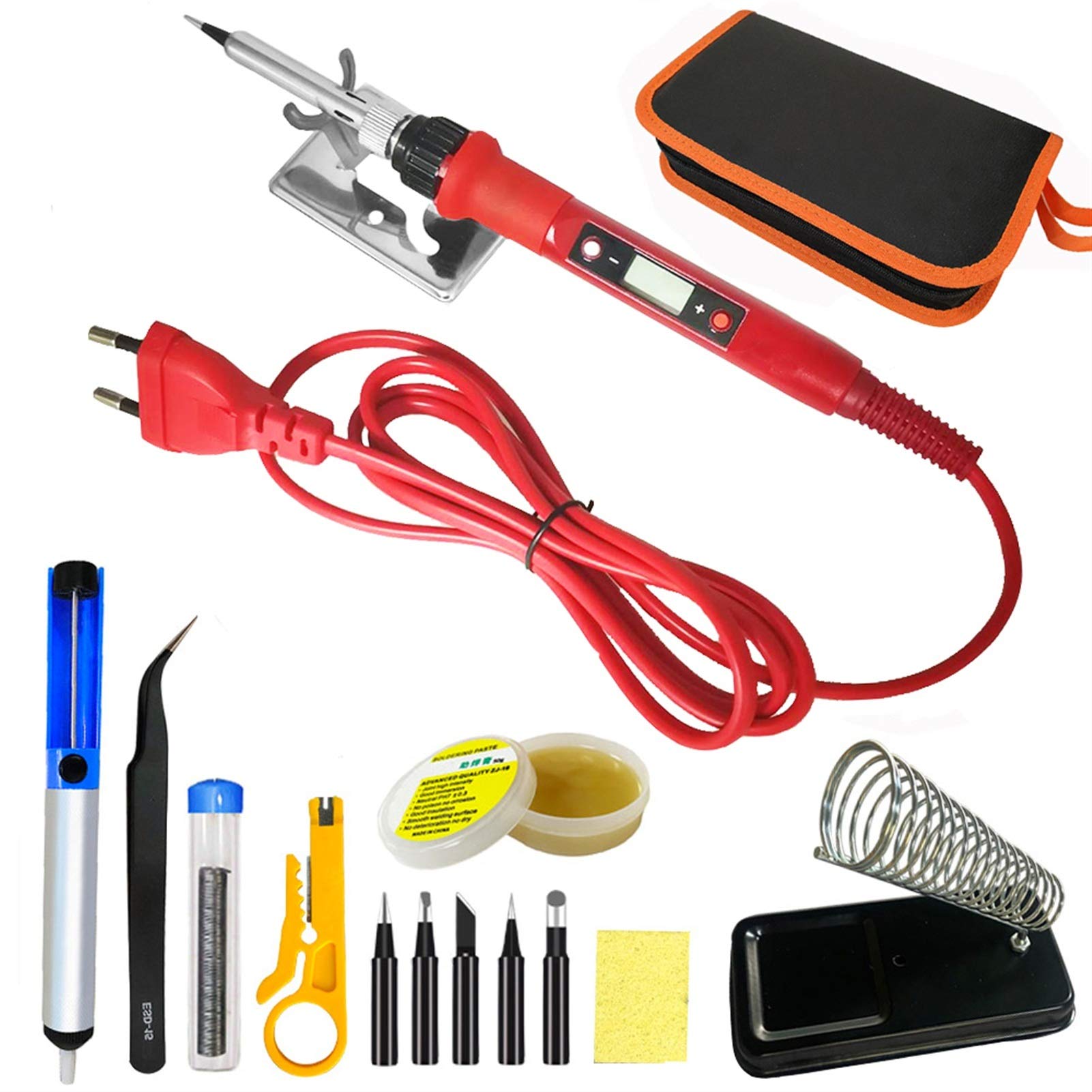 kit saldatore Staion del ferro da saldatura del saldatore del saldatore elettrico digitale 80W della saldatura con la borsa del flusso della pasta di saldatura Suggerimenti per le punte del flusso del