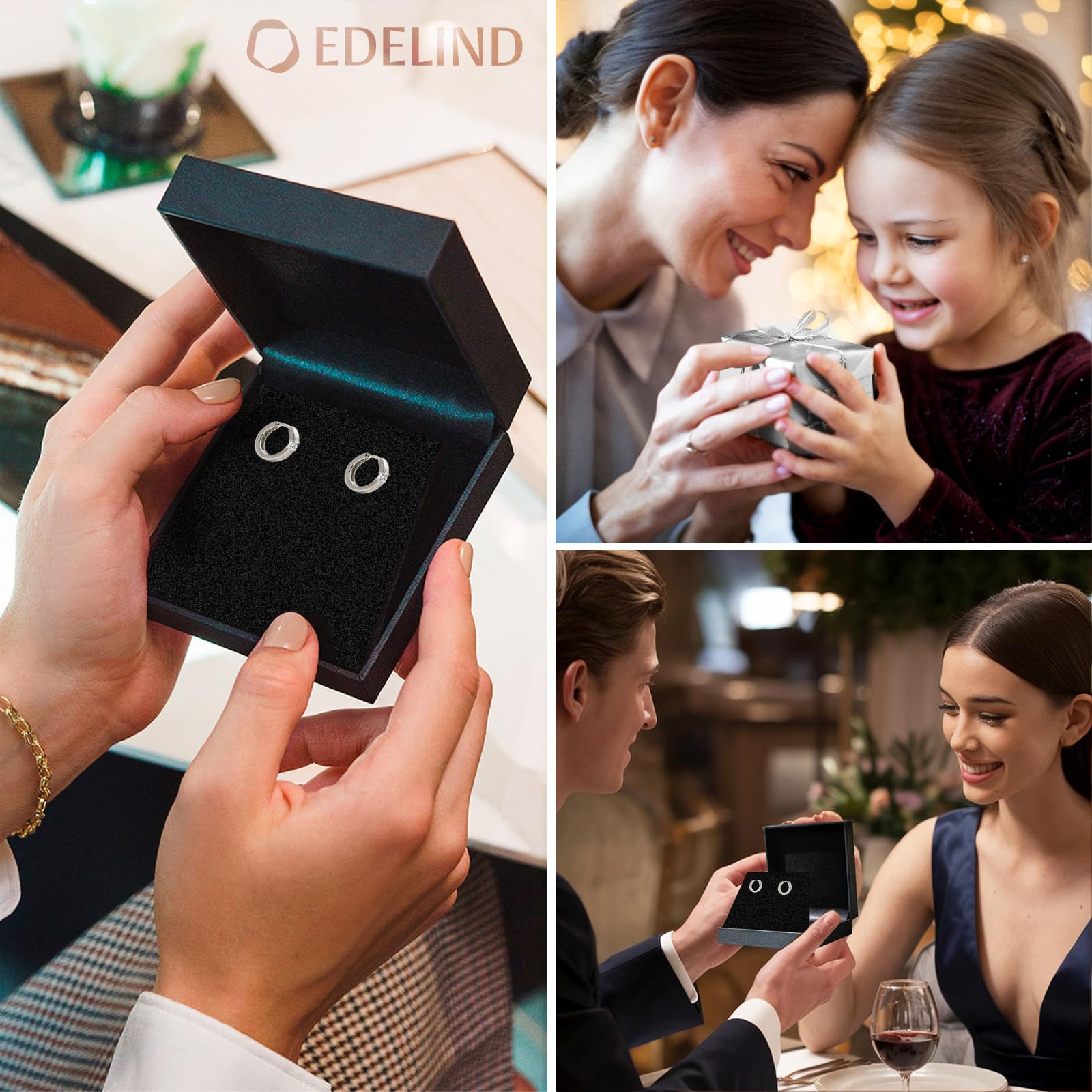 Creolen 585 750 Echtgold 13 mm - 2 Diamanten je 0.06 Ct - Damen Ohrringe in 14, 18 k Weißgold, Gelbgold, Roségold - Schmuck mit Geschenkbox