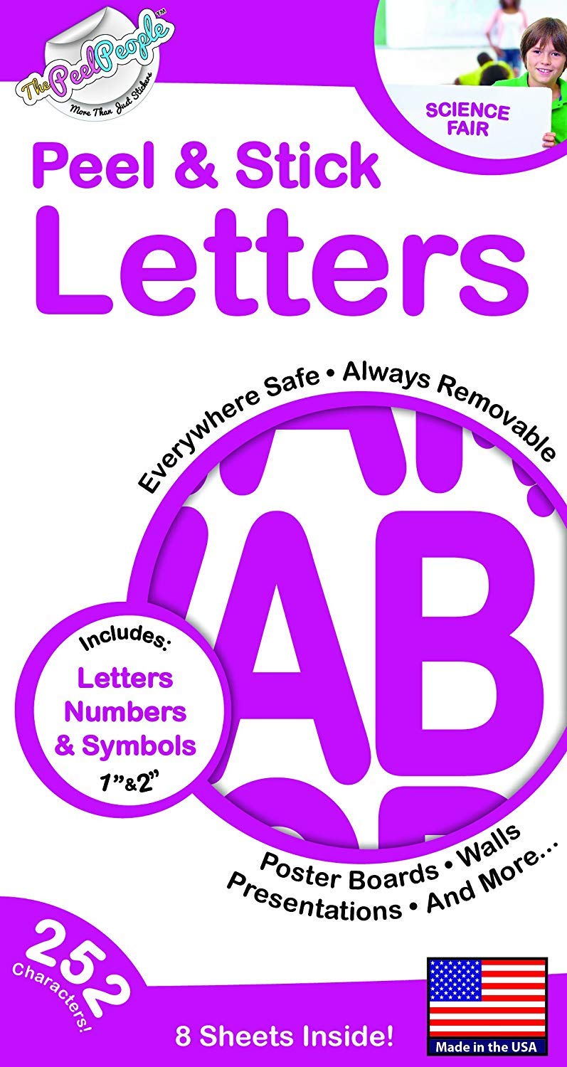 The Peel People 252 PC Peel and Stick Letters & Numbers, 1" and 2" Solid Purple
