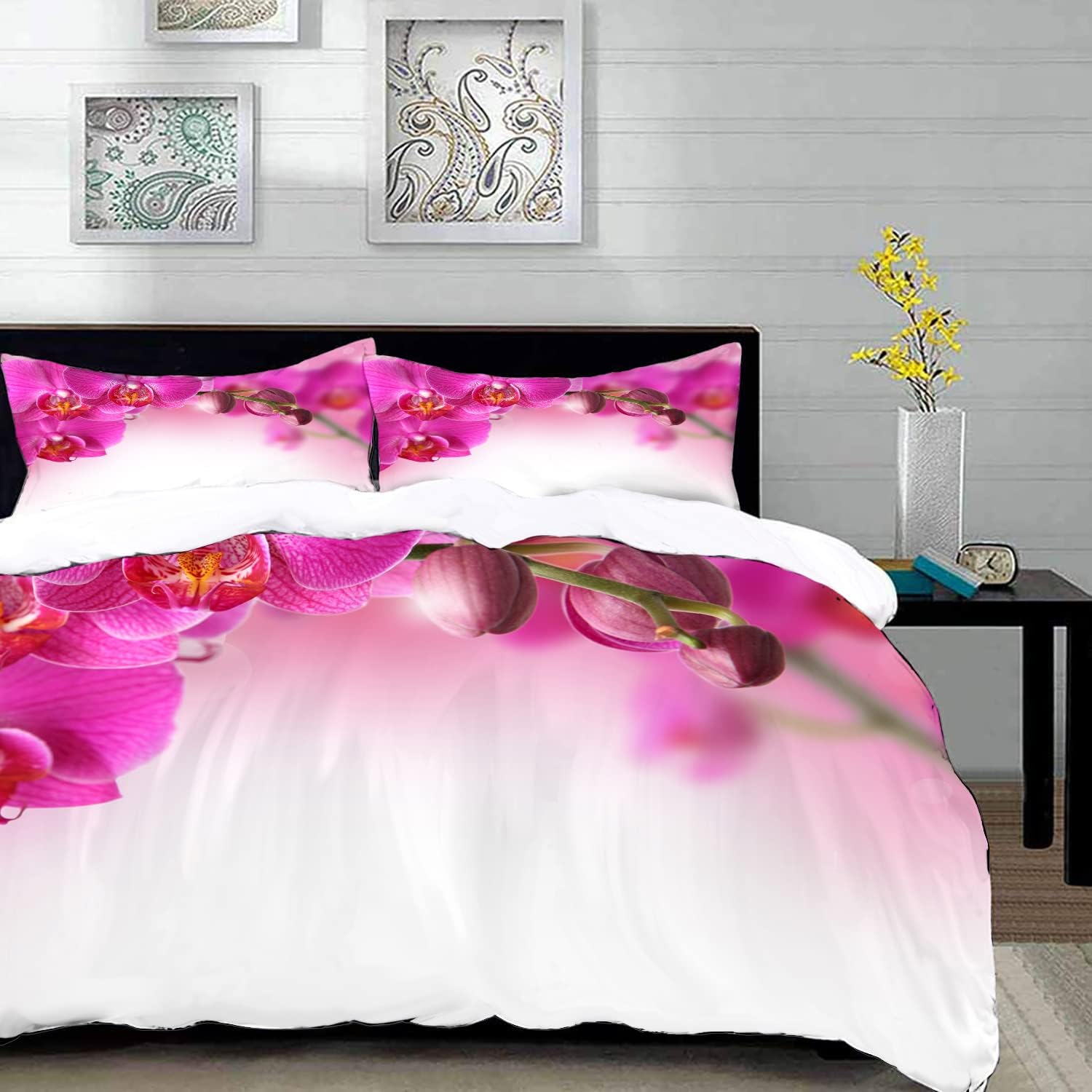 Bedding Juego de Funda de Edredón,Rama de orquídea floreciente Naturaleza exótica con Elementos de Feng Shui SPA Zen Garden Botany,Microfibra Funda de Nórdico (Cama 200 * 200 cm + Almohada 50X80 cm)