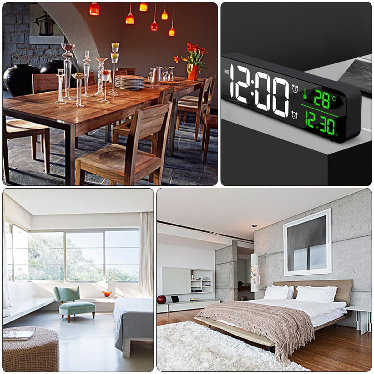 Kichvoe Reloj Despertador LED Grande Fecha, Hora y Alarma Musical