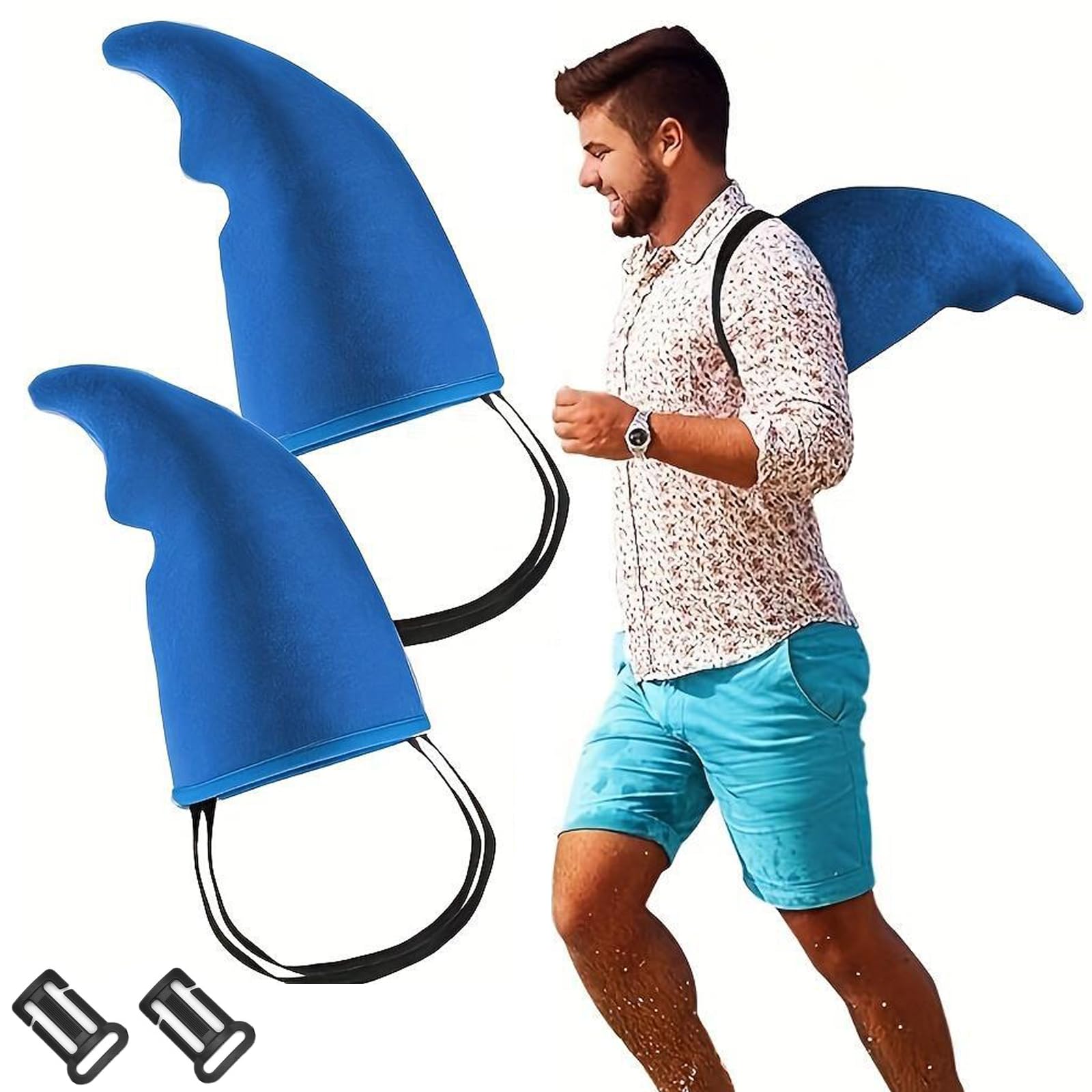 KxrTpx Blue Shark Fin Costume with 2 Straps Clips 30 * 50cm Latex Shark Fin Swimming Aid, Kids Adult Shark Cosplay Prop for Pool Party, Halloween, Swimming Training