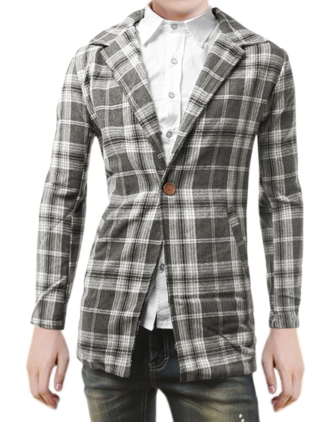 KTM Healthcare® S (US 36), Gray : Men Checks Turn Down Collar Single Breasted Worsted Coat-image-42