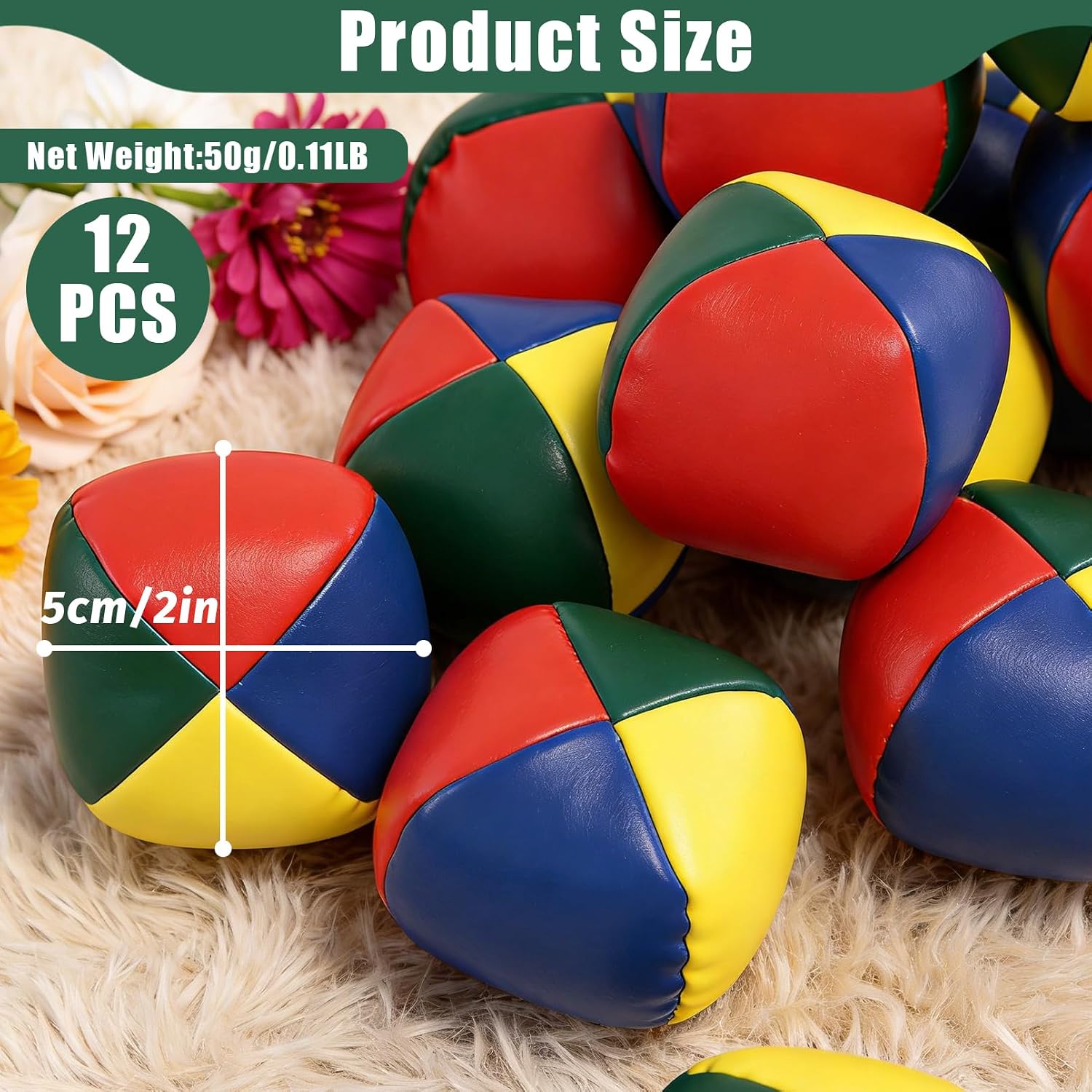 ddseexhe12 Pcs 2" Juggling Balls for Beginners,Four Sided Leather Matching | Mini Soft Durable and Easy for Beginners Juggle,Throwing Juggle Ball,Includes 1 Storage Bag for Easy Storage