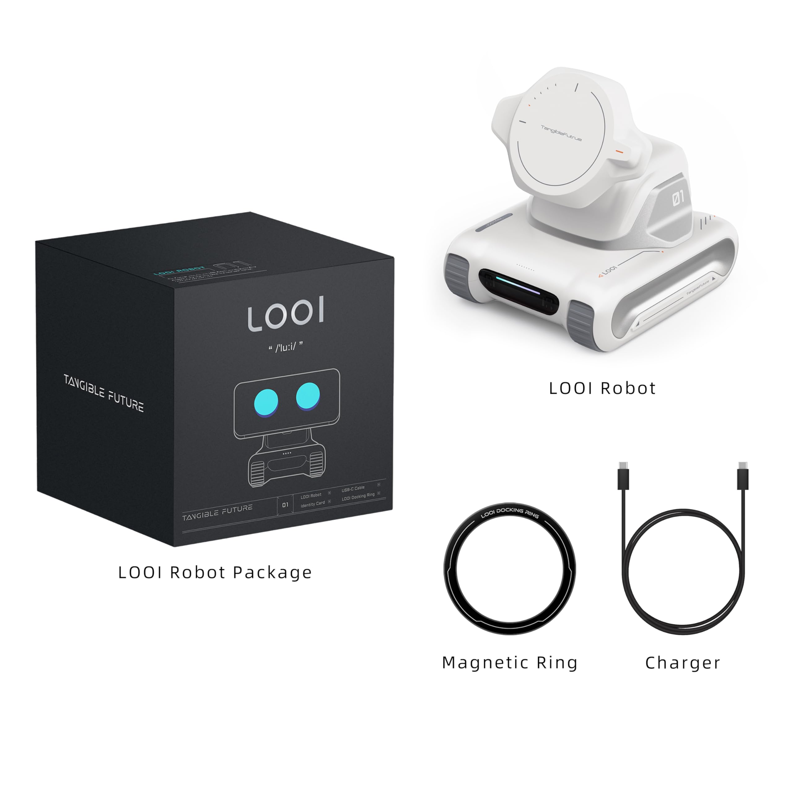 LOOI Robot – AI Desktop Companion with ChatGPT Voice Interaction, Memory, Personality, Gesture & Face Recognition, Emotional Support, and 10W Wireless Charging (Starlight White)