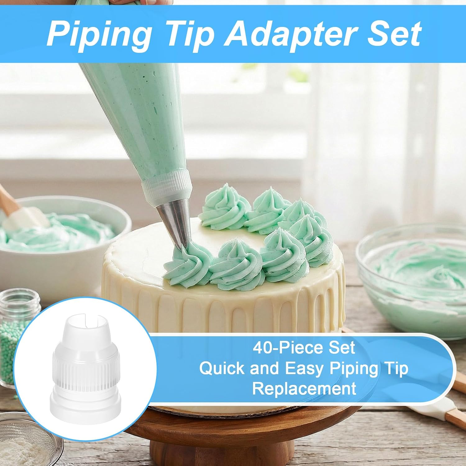 40 PCS Piping Bag Couplers for Icing Nozzles, Plastic Standard Coupler Small Couplers for Piping Bags Cake Decorating Coupler Transparent Tip White Pastry Bag for Icing Nozzle