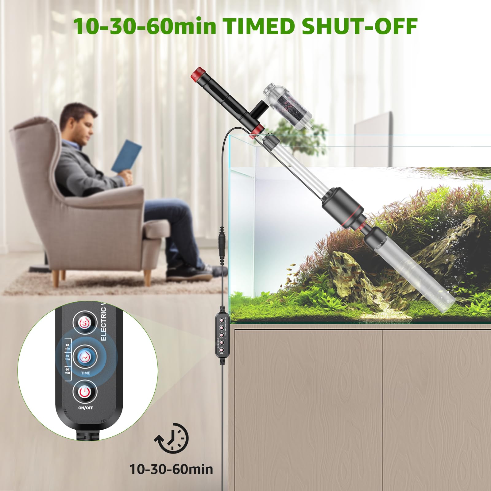 24W Acquario Aspirapolvere Ghiaia Pulitore: 8 in 1 Elettrico Fish Tank