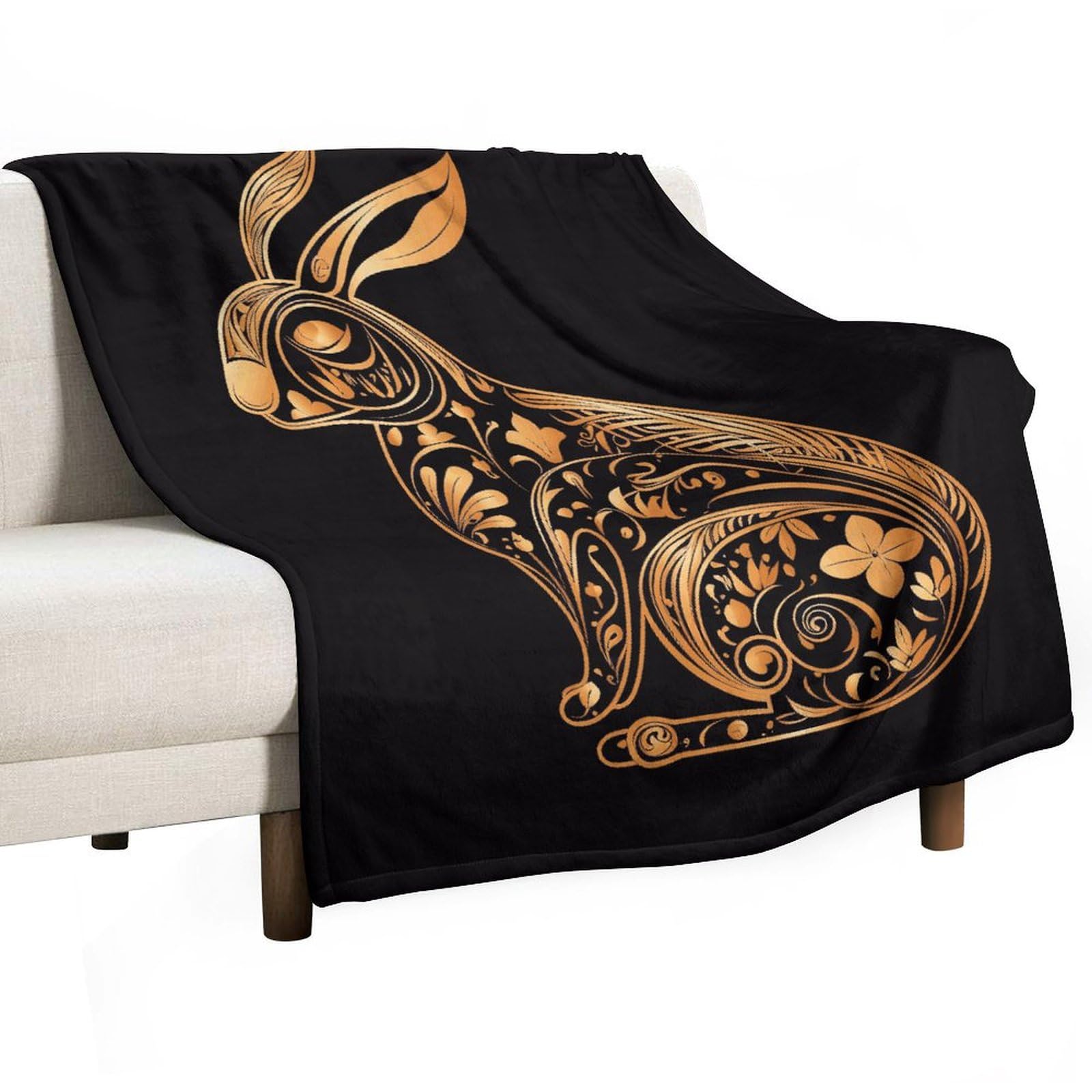 Couverture flanelle anti-boulochage motif lapin | Plaid pelucheux doux lit 127x152 cm