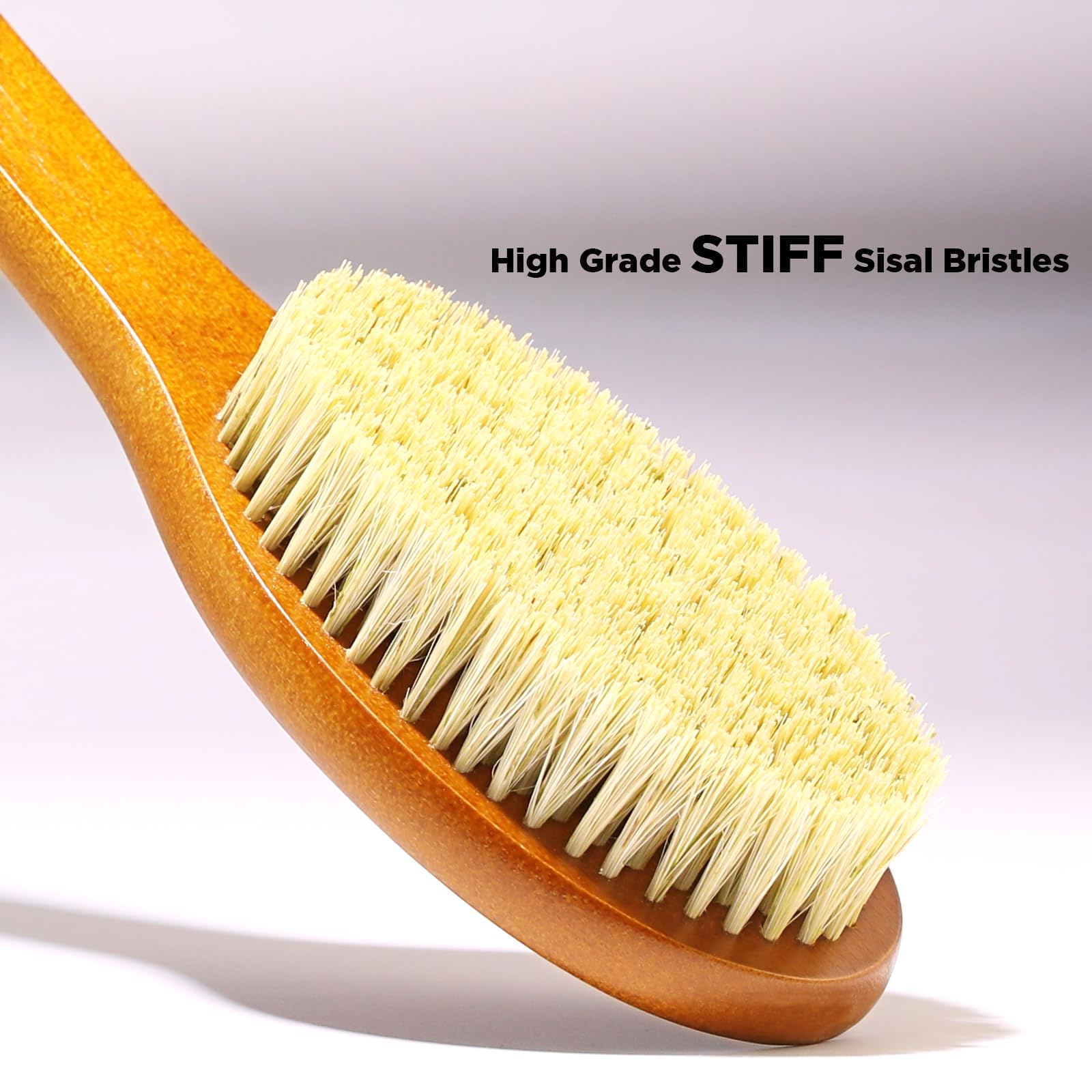 ICANdOIT-17.71Inch Natural Boar Bristles Anti-Slip Curved Long Handle Bath Brush,Bent Handle Shower Scrubber for Exfoliating,Shower Back Brush