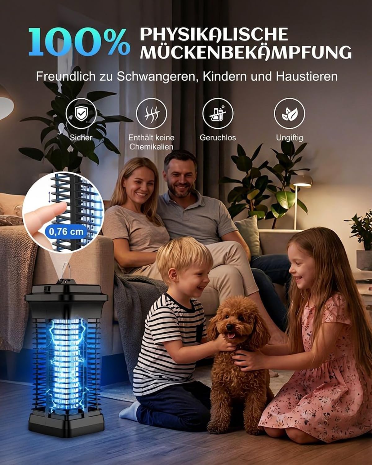 Insektenvernichter Elektrisch 4200V für Innen & Außen, UV Mückenlampe, Mückenfalle & Fliegenfänger Elektrisch, Wasserdichter Mückenkiller zum Aufhängen, Insektenfalle für Garten, Terrasse